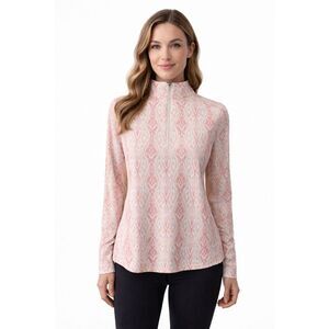 Kastel Denmark Long Sleeve Sun Shirt Athletic Golf Coral Ikat All Over Pink whit